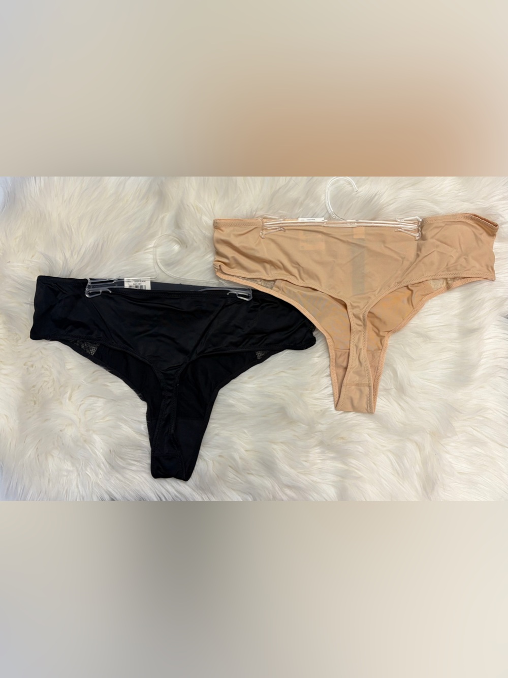 INC International Concepts Women's Lace-Trim Thong Panties - Black and Nude - Picture 2 of 3